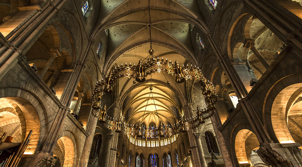 view of ceiling inside Gothic building